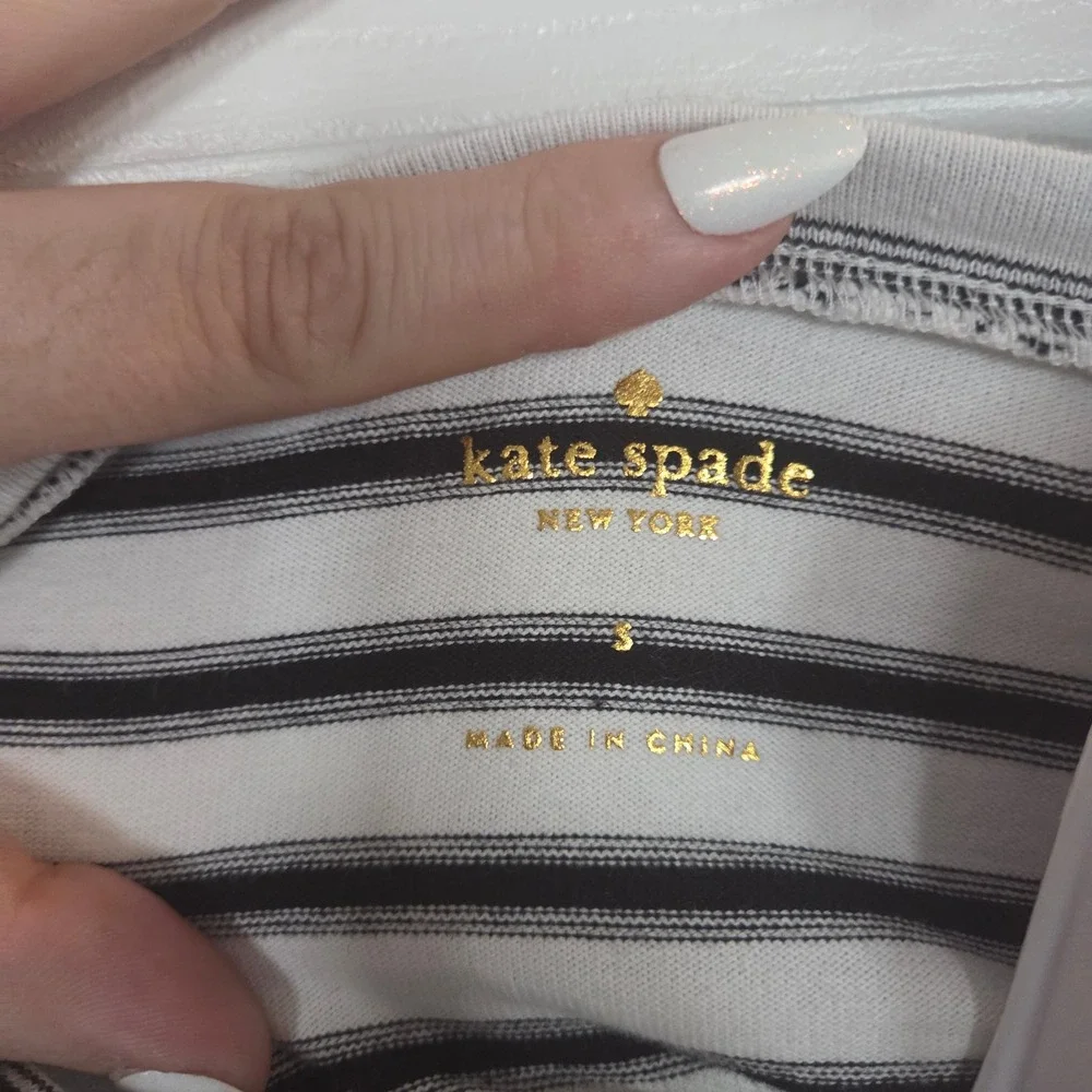 Kate Spade New York S Striped Studded Fringe Hem Top Black White Designer Basic